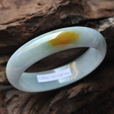 花前月下緬甸天然翡翠冰糯種俏色黃翡手鐲 內(nèi)徑59mm