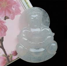 護(hù)身保平安緬甸冰糯種天然翡翠A貨玉觀音掛件圖